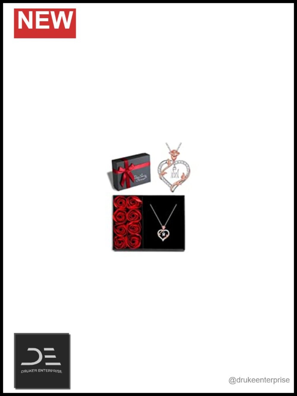 925 Sterling Silver Rose Heart Initial Necklace Pendant Gift for Women